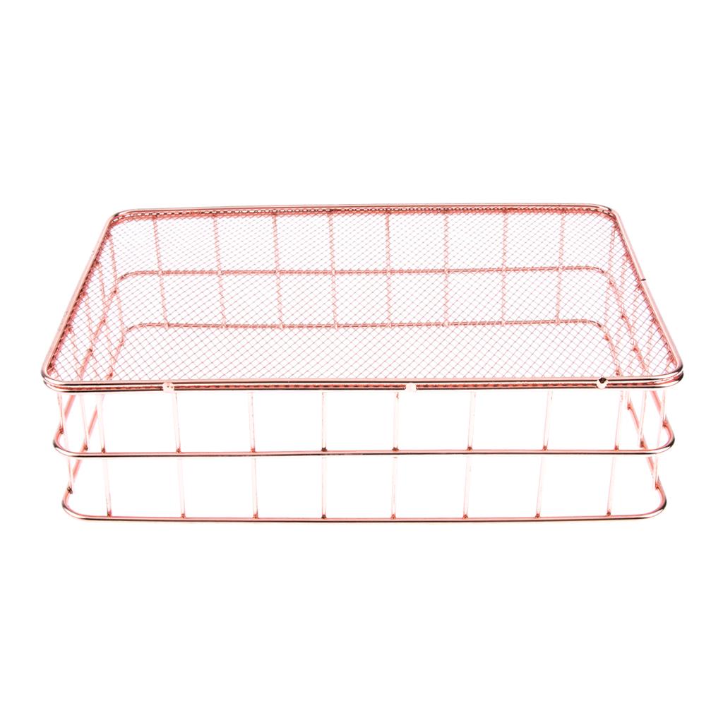 Copper Rose Gold Metal Wire Mesh Storage Basket Kitchen Bedroom Bathroom