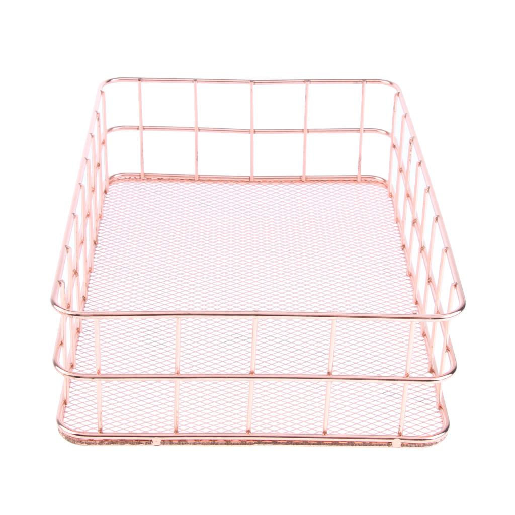 Copper Rose Gold Metal Wire Mesh Storage Basket Kitchen Bedroom Bathroom