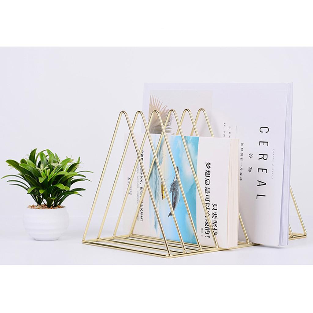 Chic Gold Metal Bookshelf Magazine Book Stand Rack Holder, Desktop Organizer