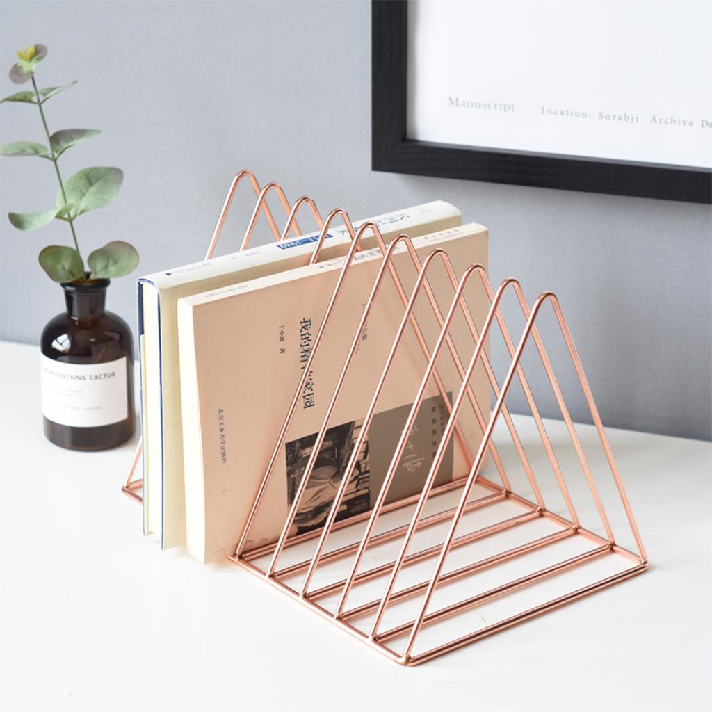 Rose Gold Metal Bookshelf Magazine Book Stand Rack Holder, Desktop Organizer