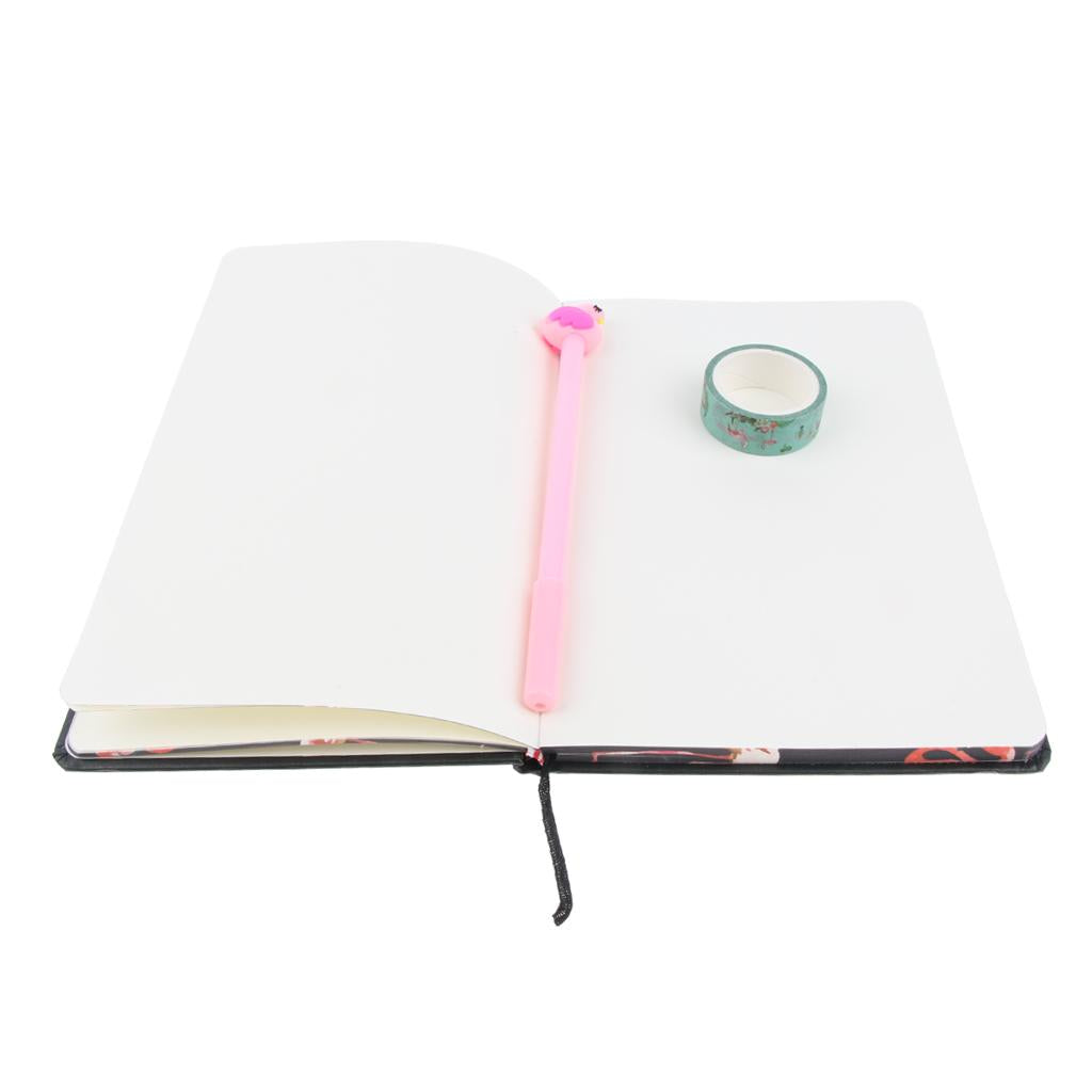 Stylish Flamingo Hardcover Writing Notebook Pack with Gel Pen & Tapes Black