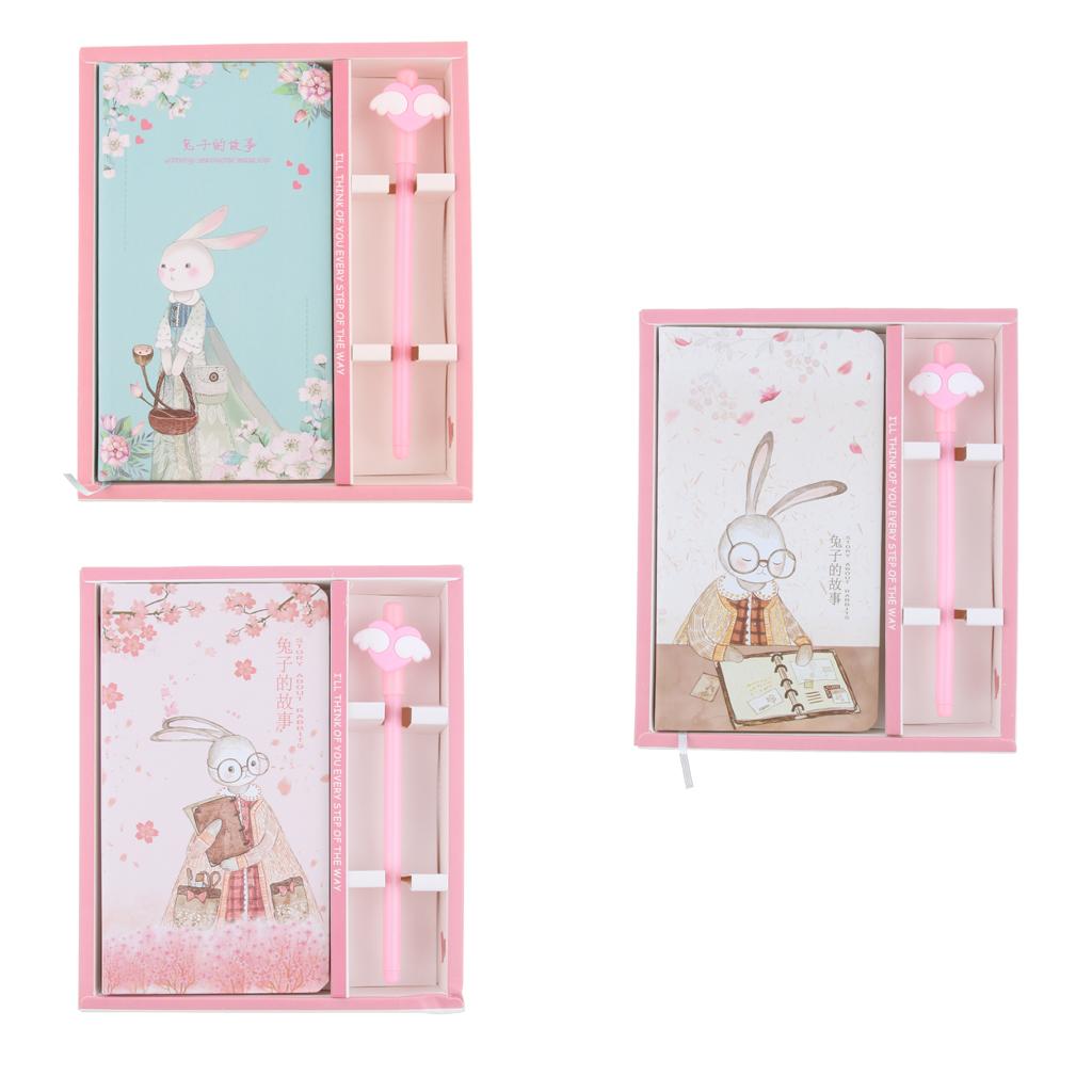 Cute Bunny Hardcover Writing Notebook Journal Pack with Gel Pen Blue