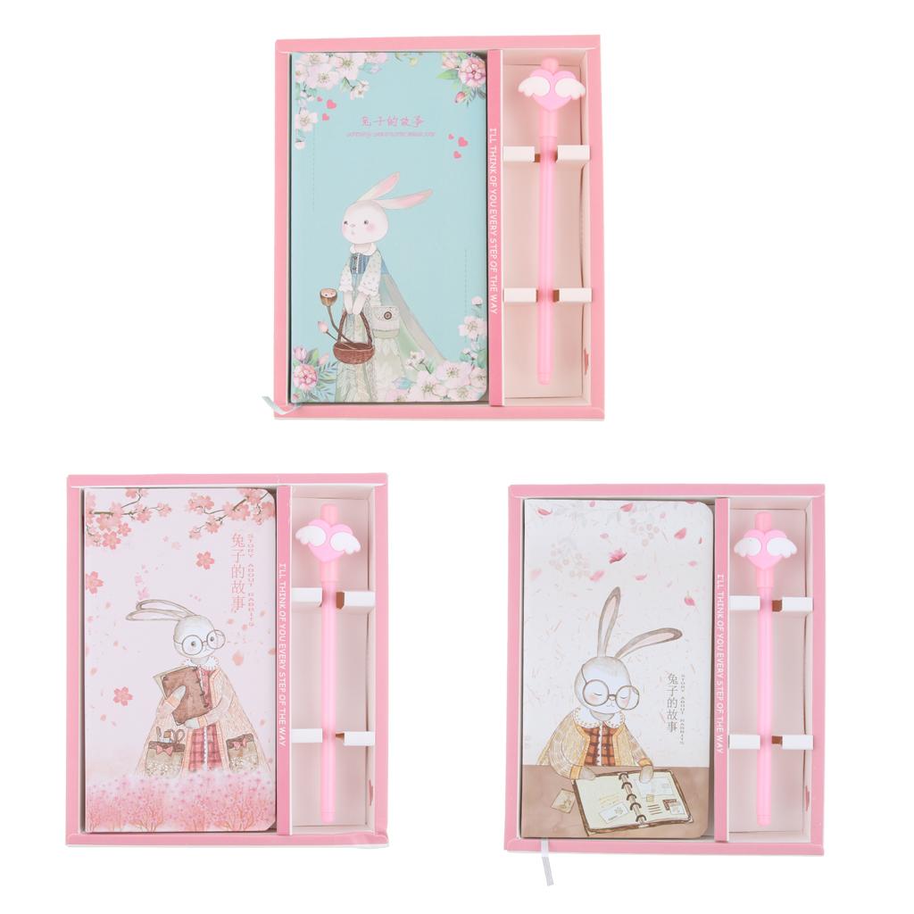 Cute Bunny Hardcover Writing Notebook Journal Pack with Gel Pen Blue