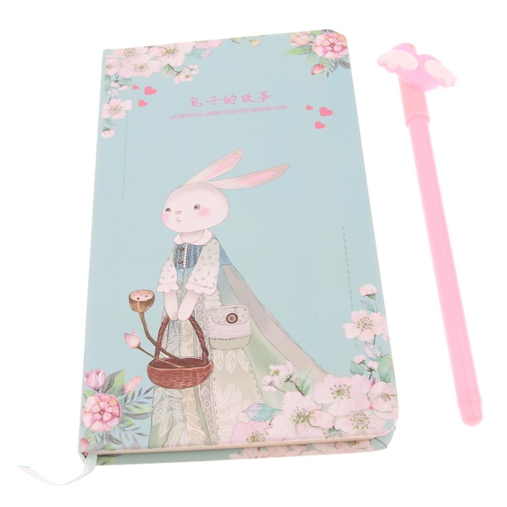 Cute Bunny Hardcover Writing Notebook Journal Pack with Gel Pen Blue