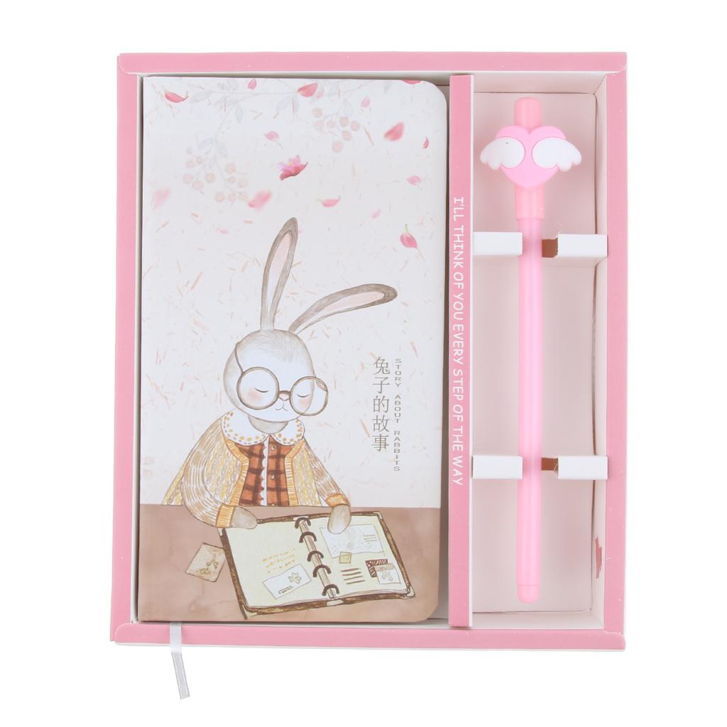 Cute Bunny Hardcover Writing Notebook Journal Pack with Gel Pen White