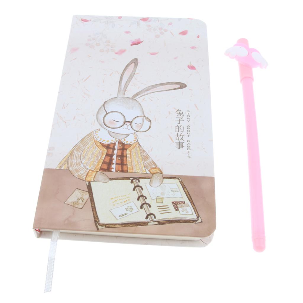 Cute Bunny Hardcover Writing Notebook Journal Pack with Gel Pen White