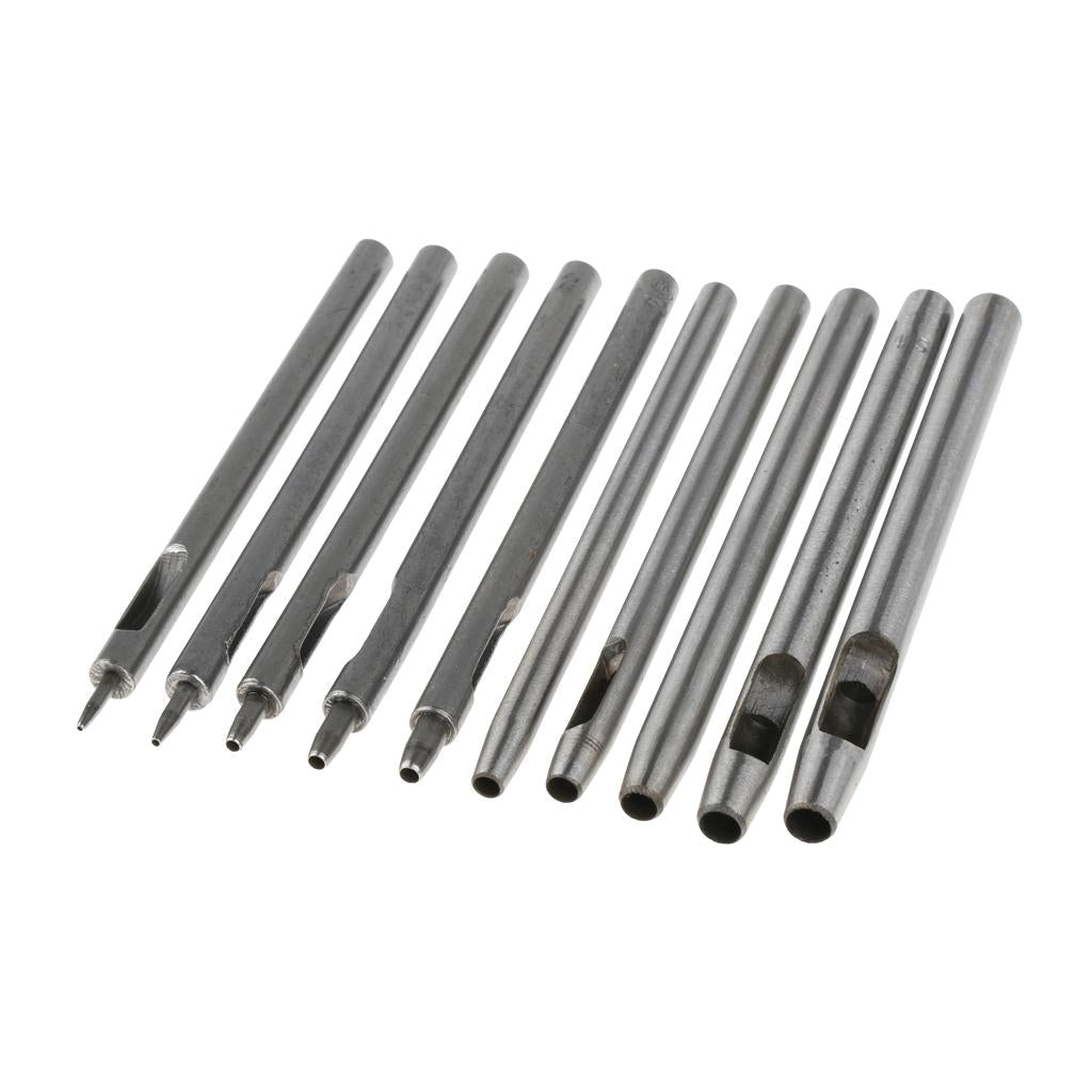 10 Pieces Carbon Steel Hollow Punch Set Leather Hole Punch Puncher 0.5-5mm