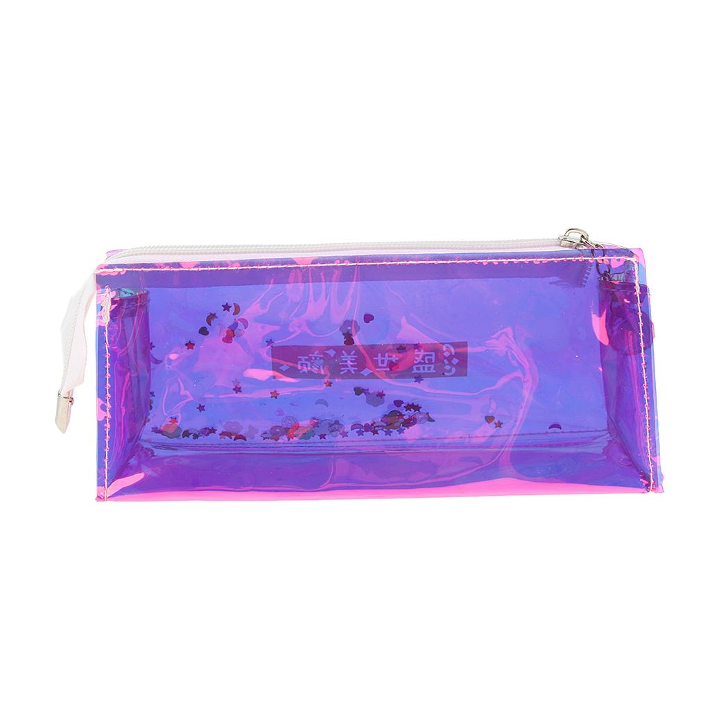 Shiny Transparent Pencil Bag Pen Holder Stationery Storage Organizer #2