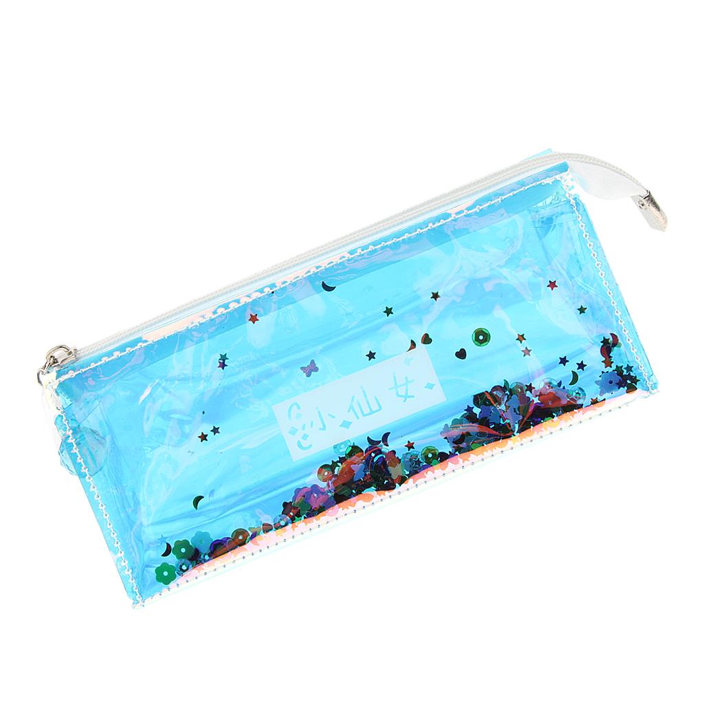 Shiny Transparent Pencil Bag Pen Holder Stationery Storage Organizer #3