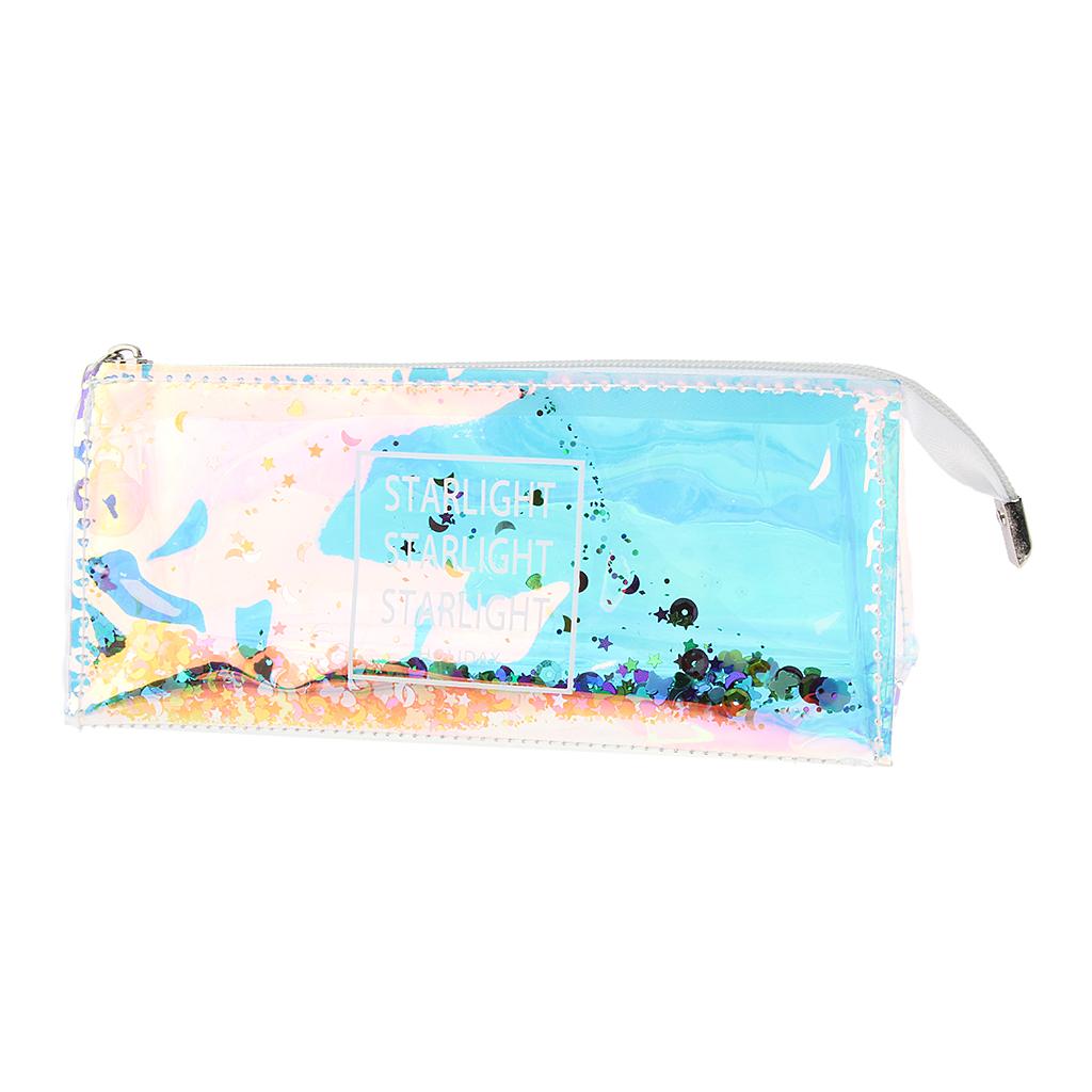 Shiny Transparent Pencil Bag Pen Holder Stationery Storage Organizer #4