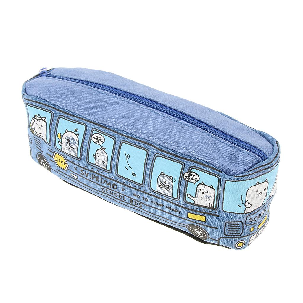 Creative Bus Pencil Bag Pen Holder Stationery Storage Organizer Blue
