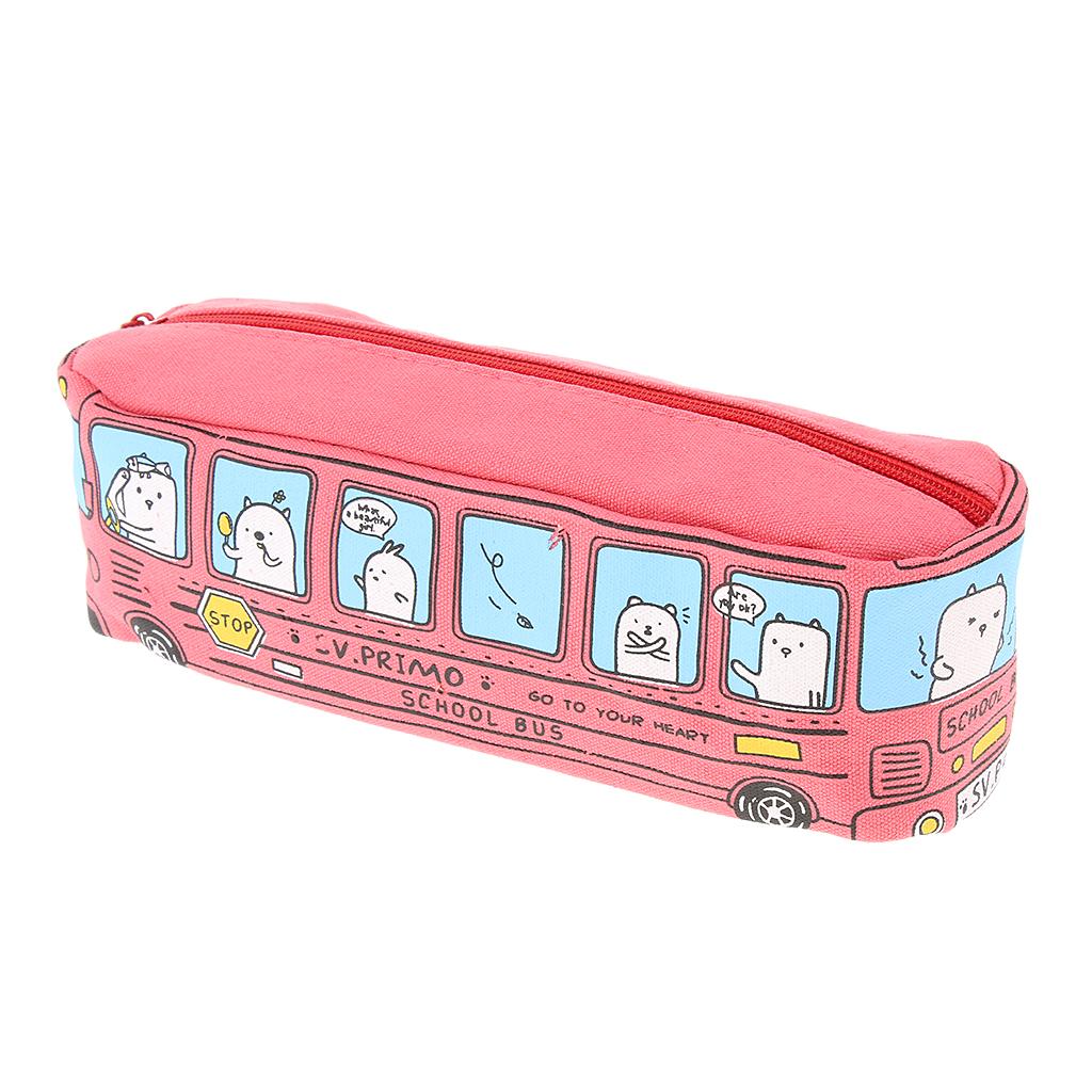 Creative Bus Pencil Bag Pen Holder Stationery Storage Organizer Pink