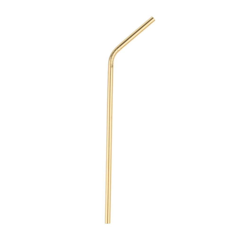 10 Pieces Reusable Metal Stainless Steel Drinking Straws Curved Gold