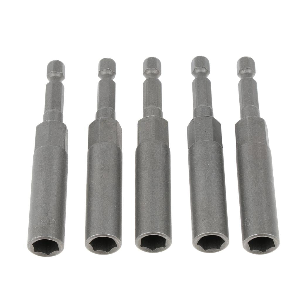 5Pcs Socket Adapter Set Driver Hex Shank Impact Drill Bits 1/4'' Shank 8mm Heavy Duty