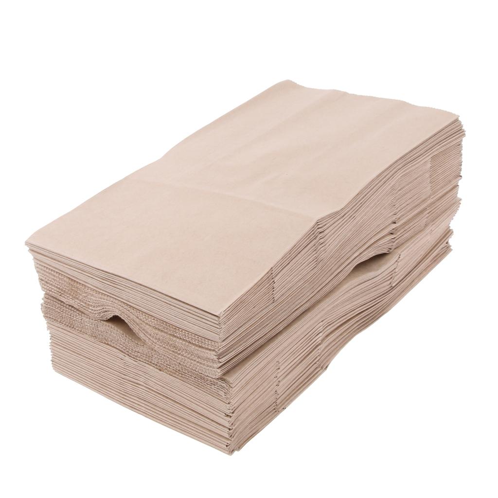 100 Pcs Kraft Paper Food Packing Bags Unwaxed Oilproof Takeout 13x8x24cm