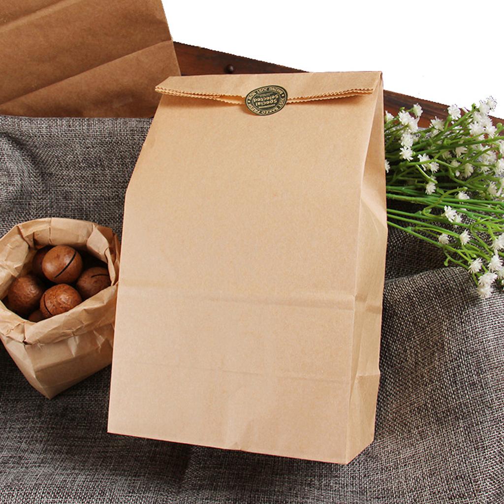 100 Pcs Kraft Paper Food Packing Bags Unwaxed Oilproof Takeout 13x8x24cm