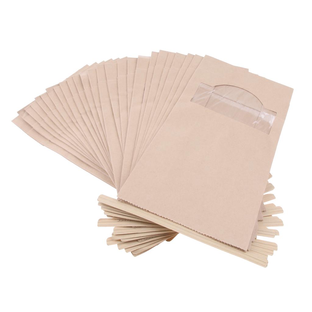 25 Pieces Resealable Kraft Paper Packaging Bag Bakery Bags Food Storage Pouch Window