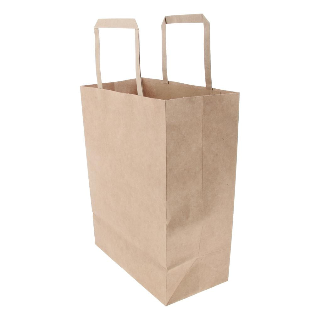 10 Brown Kraft Paper Bags Food Carrier Takeaway with Handles 207*110*270 mm