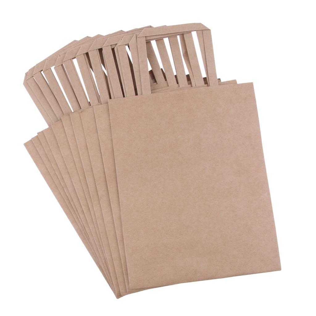 10 Brown Kraft Paper Bags Food Carrier Takeaway with Handles 207*110*270 mm