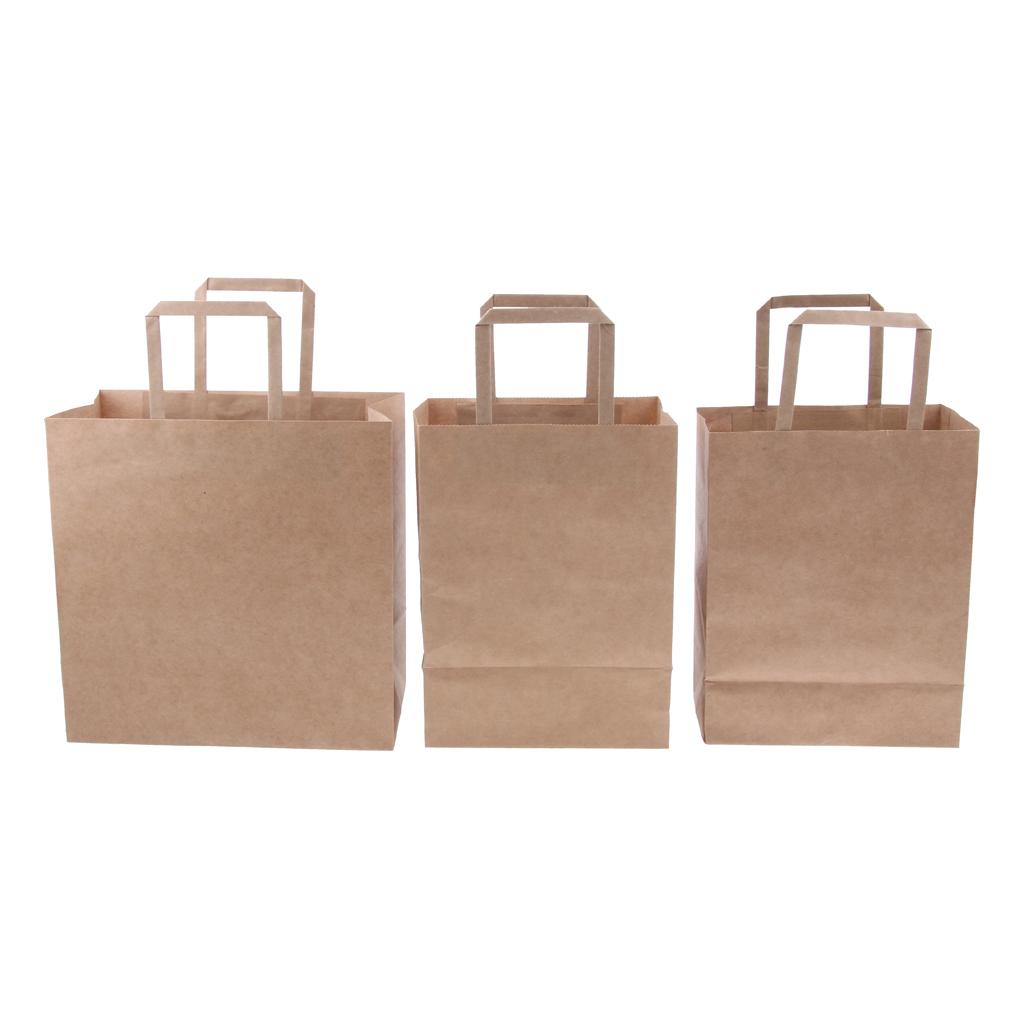 10 Brown Kraft Paper Bags Food Carrier Takeaway with Handles 207*110*270 mm