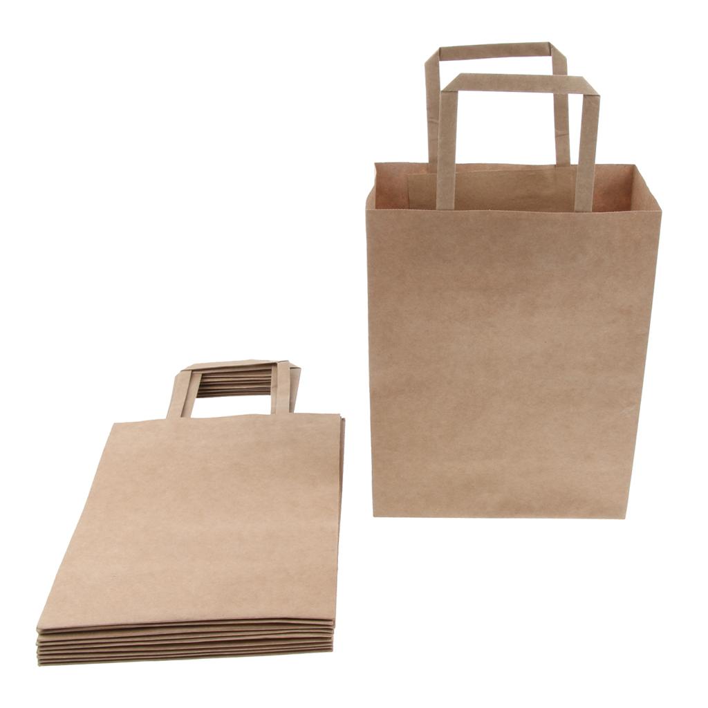 10 Brown Kraft Paper Bags Food Carrier Takeaway with Handles 207*110*270 mm