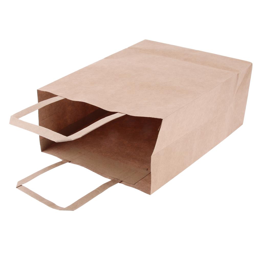 10 Brown Kraft Paper Bags Food Carrier Takeaway with Handles 207*110*270 mm