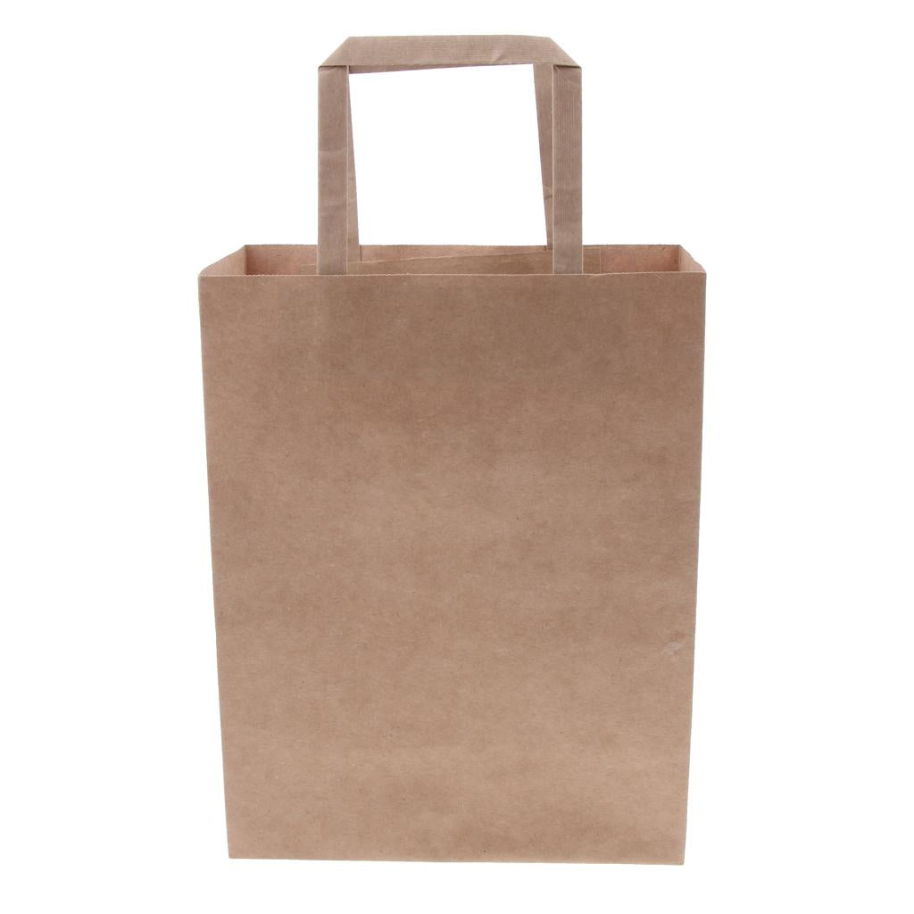 10 Brown Kraft Paper Bags Food Carrier Takeaway with Handles 207*110*270 mm