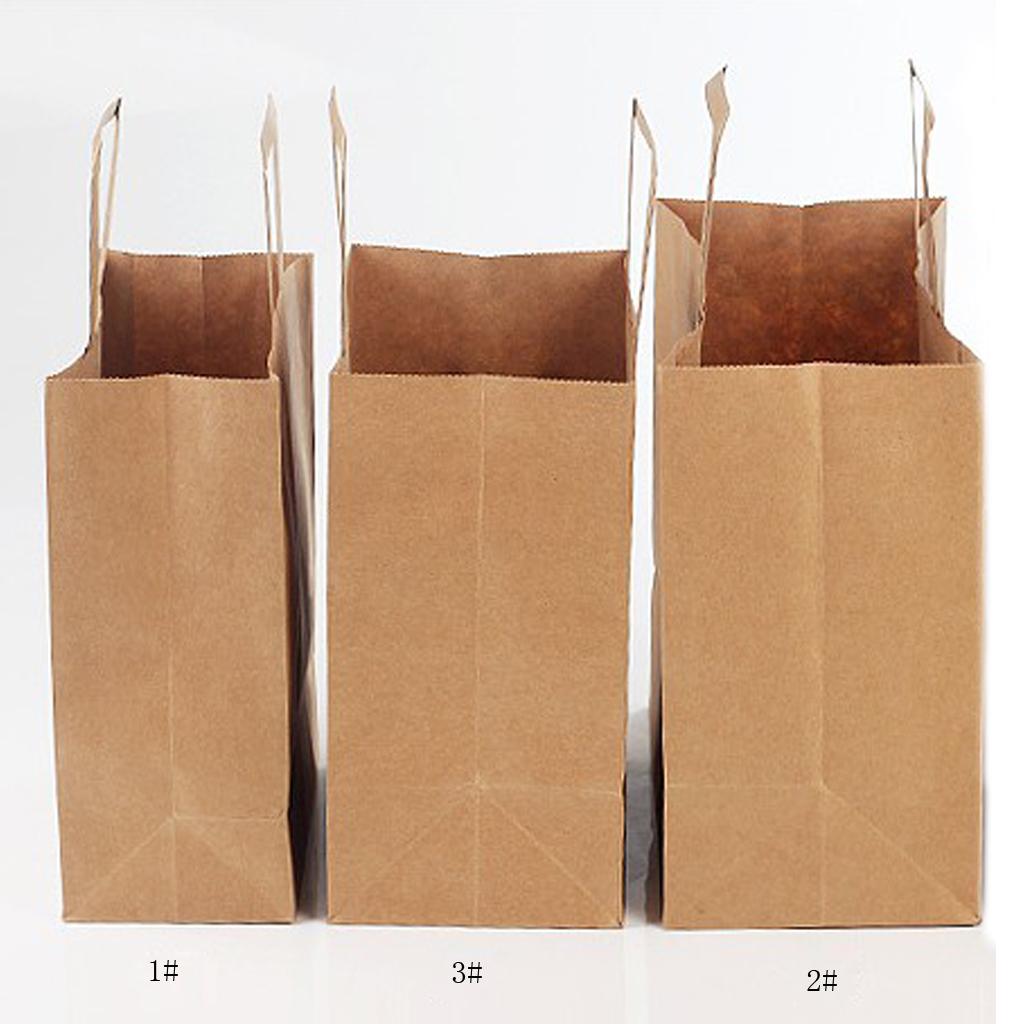 10 Brown Kraft Paper Bags Food Carrier Takeaway with Handles 207*110*270 mm