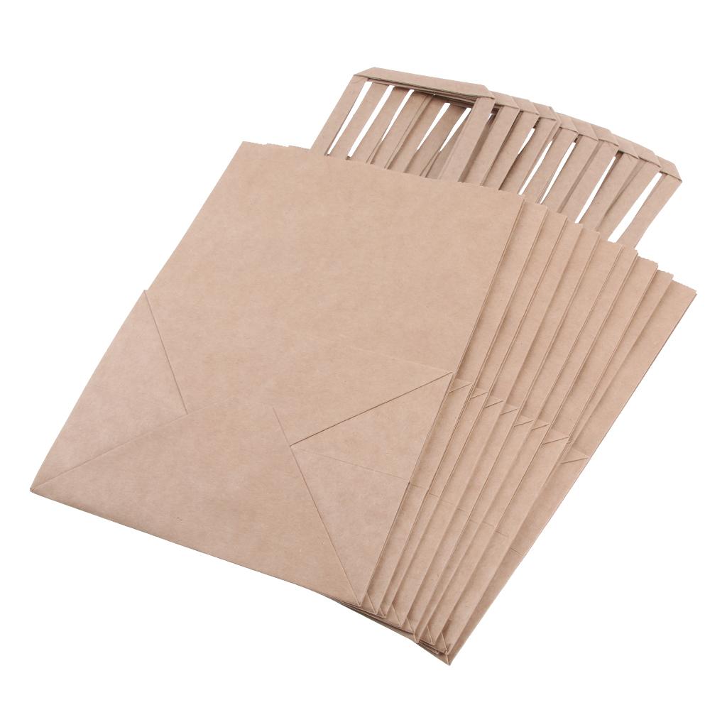 10 Brown Kraft Paper Bags Food Carrier Takeaway with Handles 205*140*275 mm