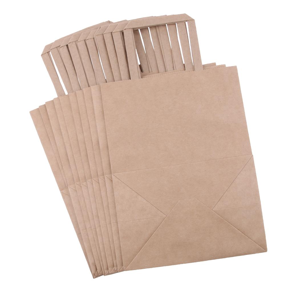 10 Brown Kraft Paper Bags Food Carrier Takeaway with Handles 205*140*275 mm