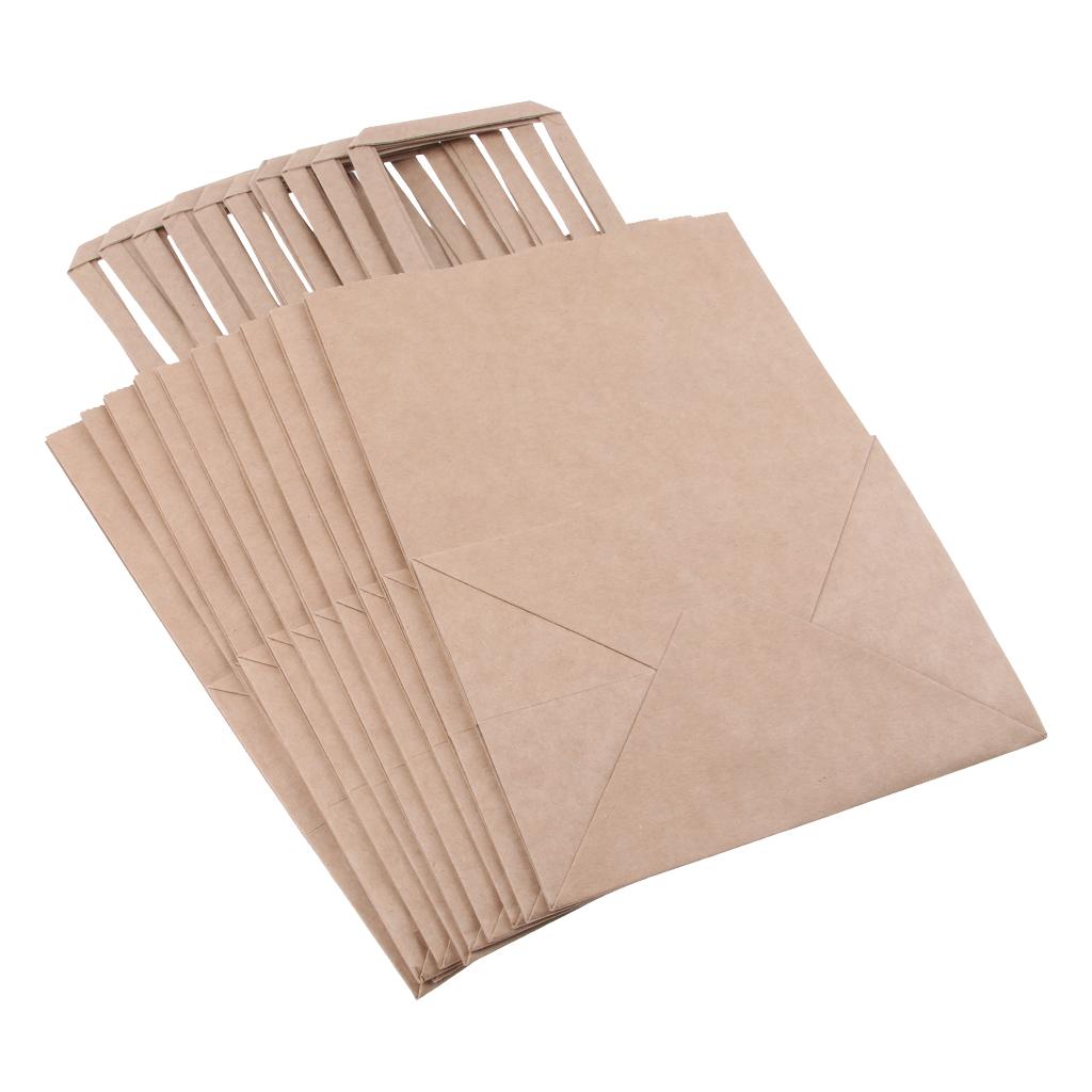 10 Brown Kraft Paper Bags Food Carrier Takeaway with Handles 205*140*275 mm