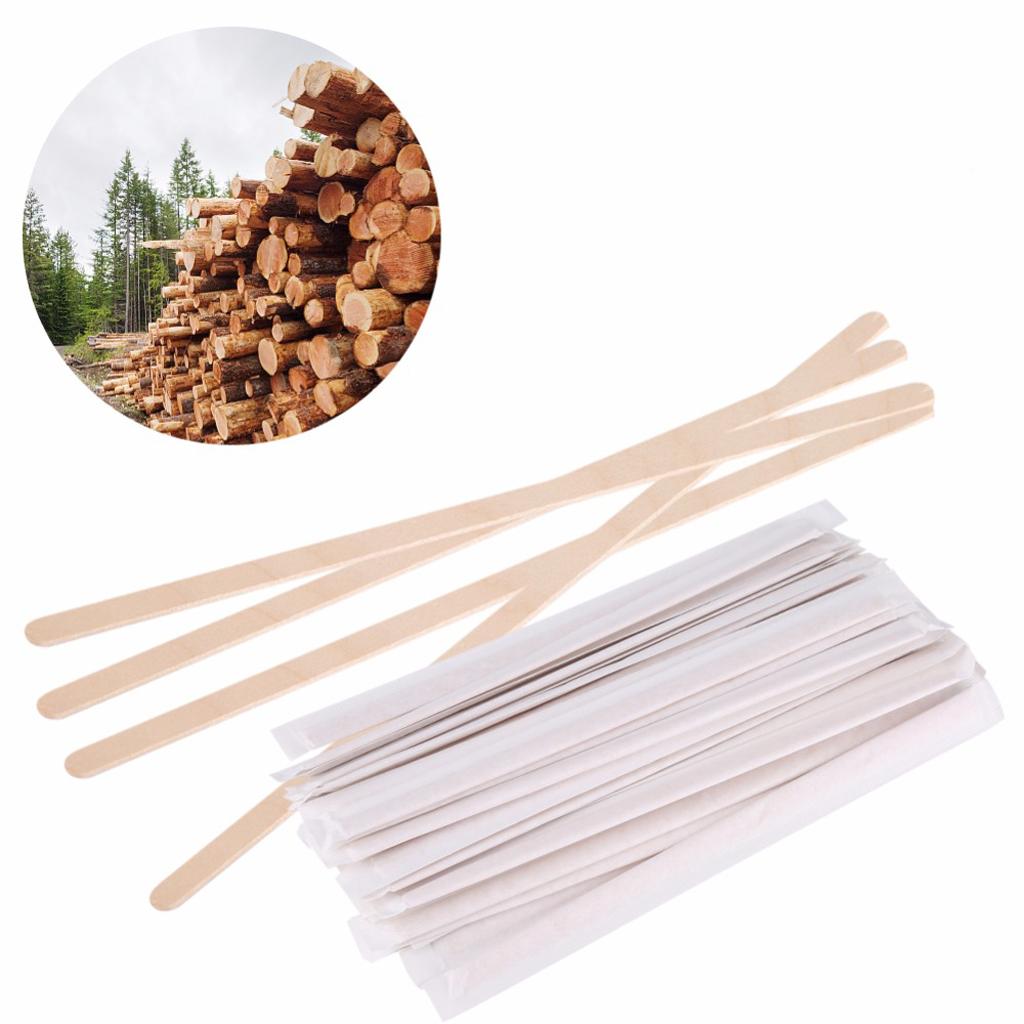 100 Pcs 178mm Disposable Wooden Coffee Stirrer For Hot Cold Drink Beverage 7'' of 100% Pure Birch Wood