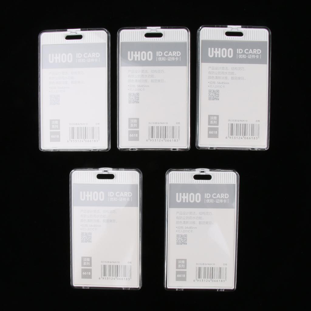 5 Acrylic Vertical ID Badge, Credit Card, Bus Pass Holder Protector White