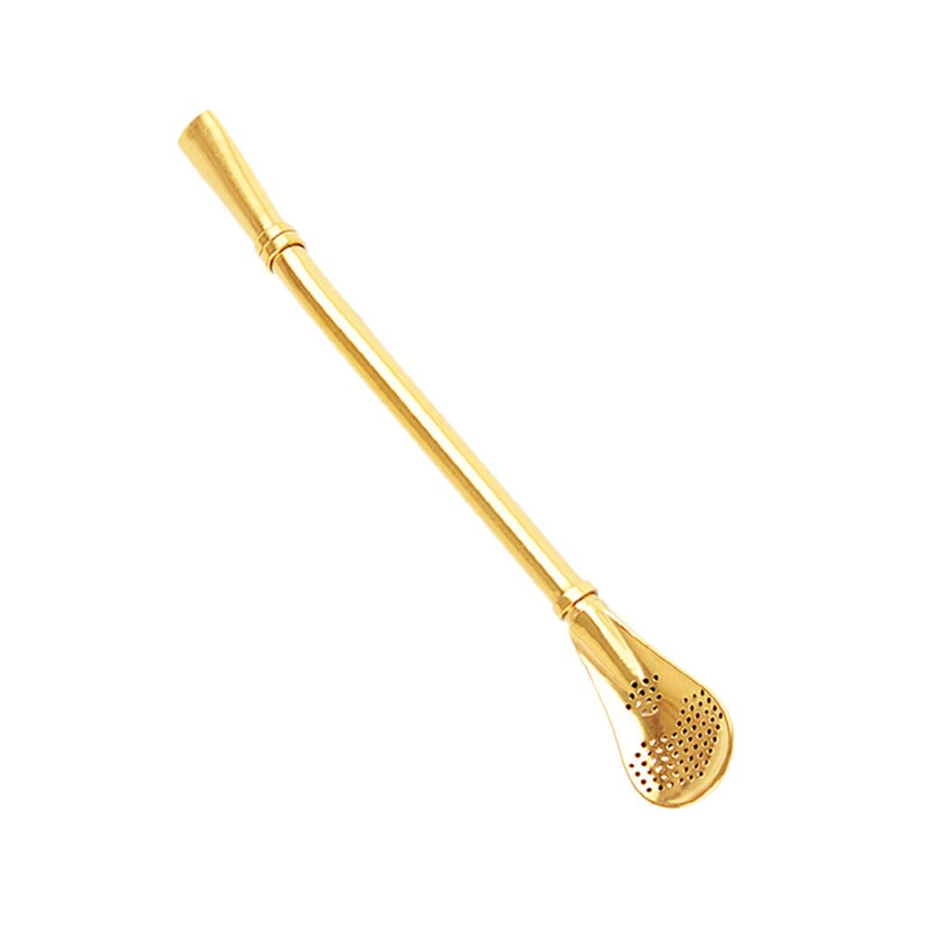 Creative Multifunction Stainless Steel Straw with Filter Spoon Mixing Spoon Gold