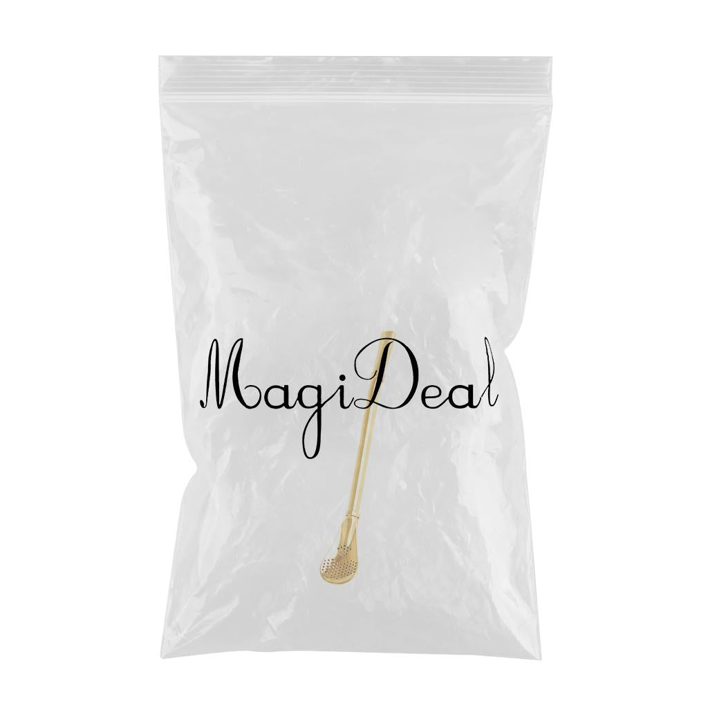 Creative Multifunction Stainless Steel Straw with Filter Spoon Mixing Spoon Gold