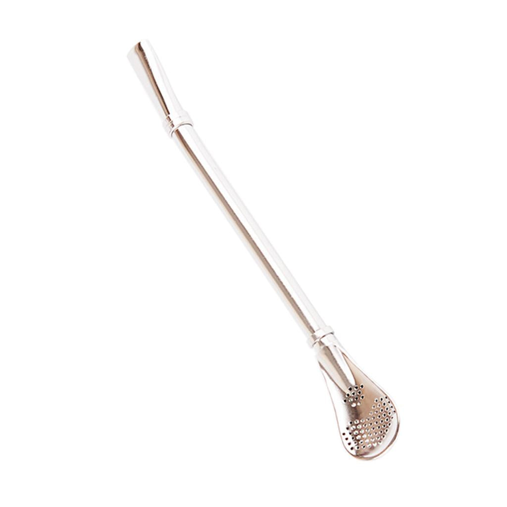 Creative Multifunction Stainless Steel Straw with Filter Spoon Mixing Spoon Silver