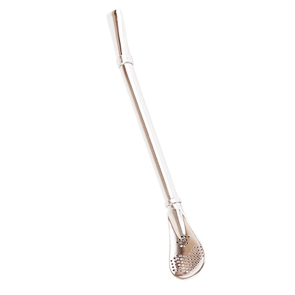 Creative Multifunction Stainless Steel Straw with Filter Spoon Mixing Spoon Silver