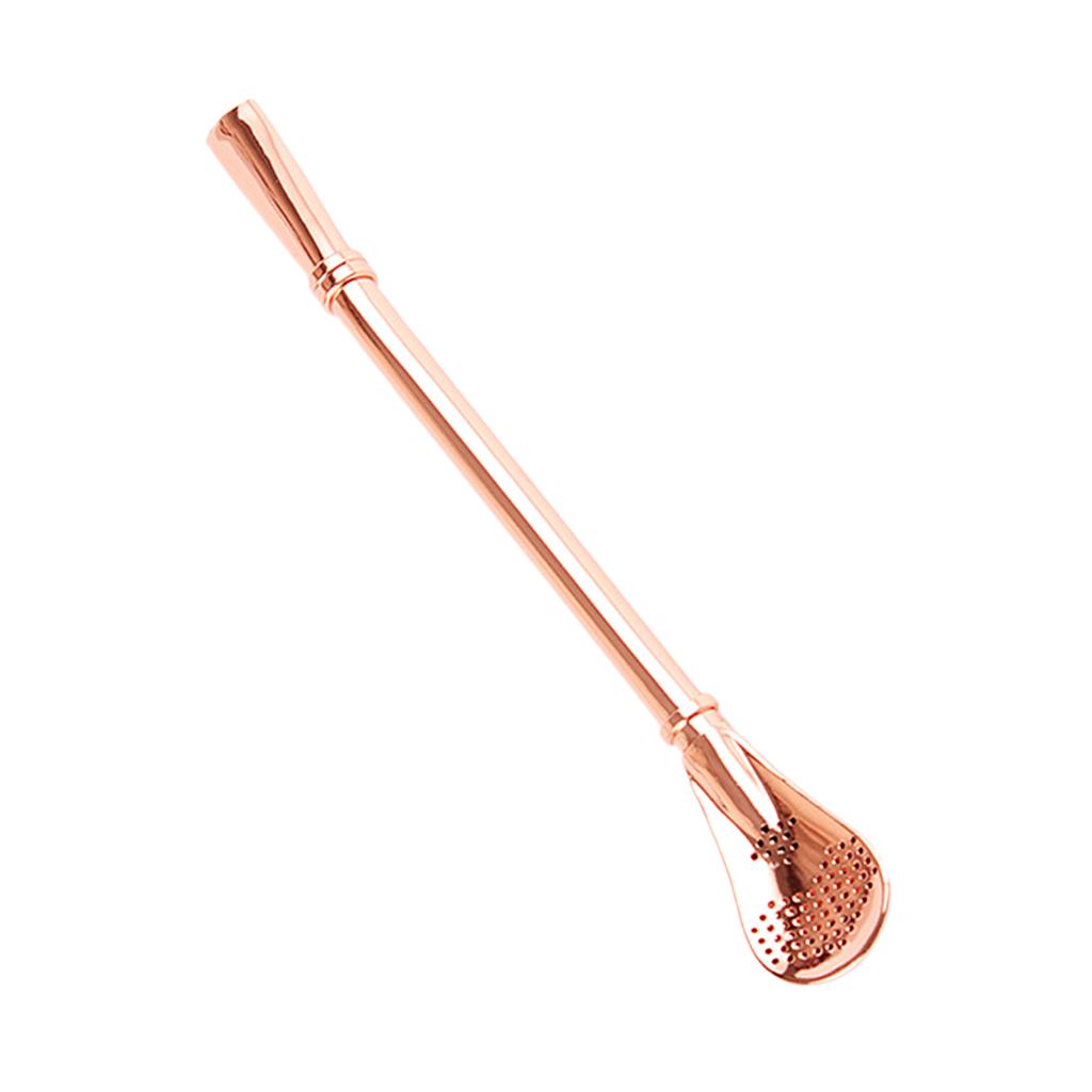 Creative Multifunction Stainless Steel Straw with Filter Spoon Mixing Spoon Rose Gold