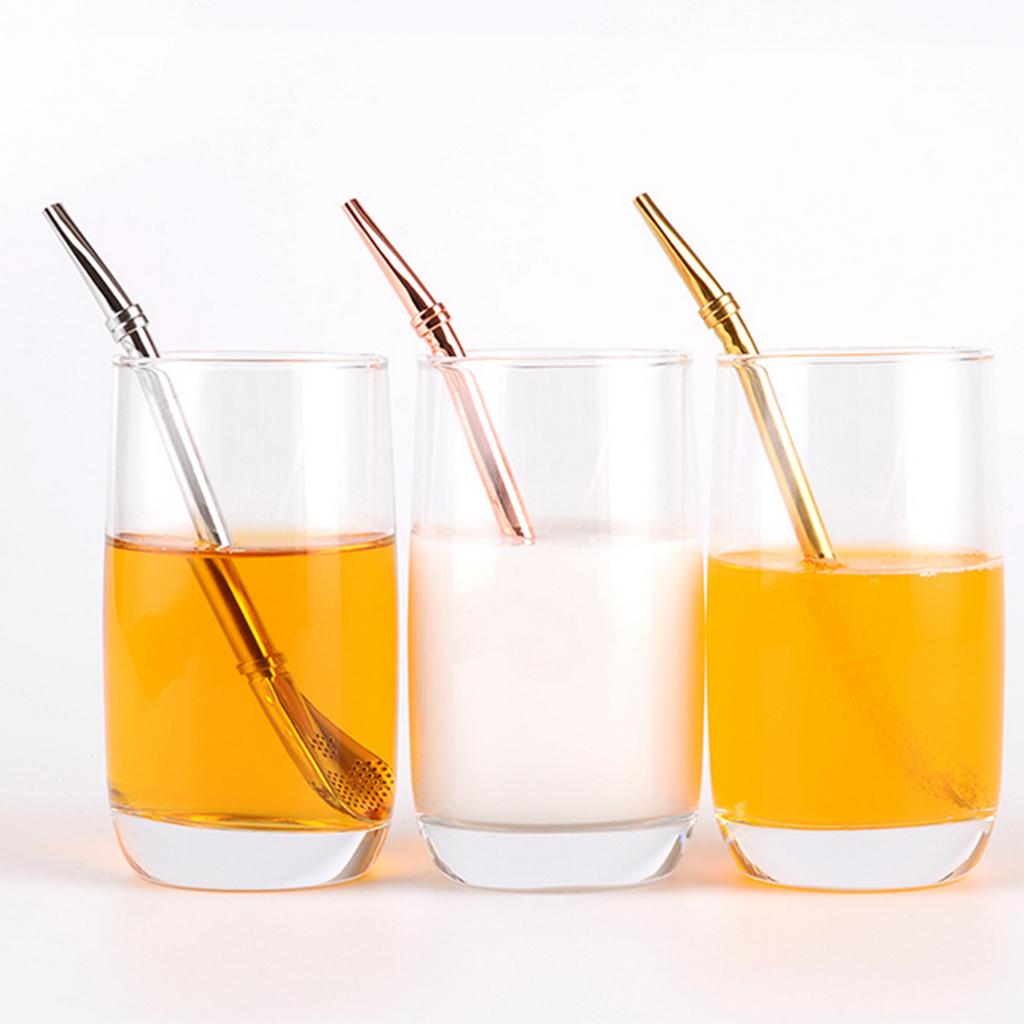 Creative Multifunction Stainless Steel Straw with Filter Spoon Mixing Spoon Rose Gold