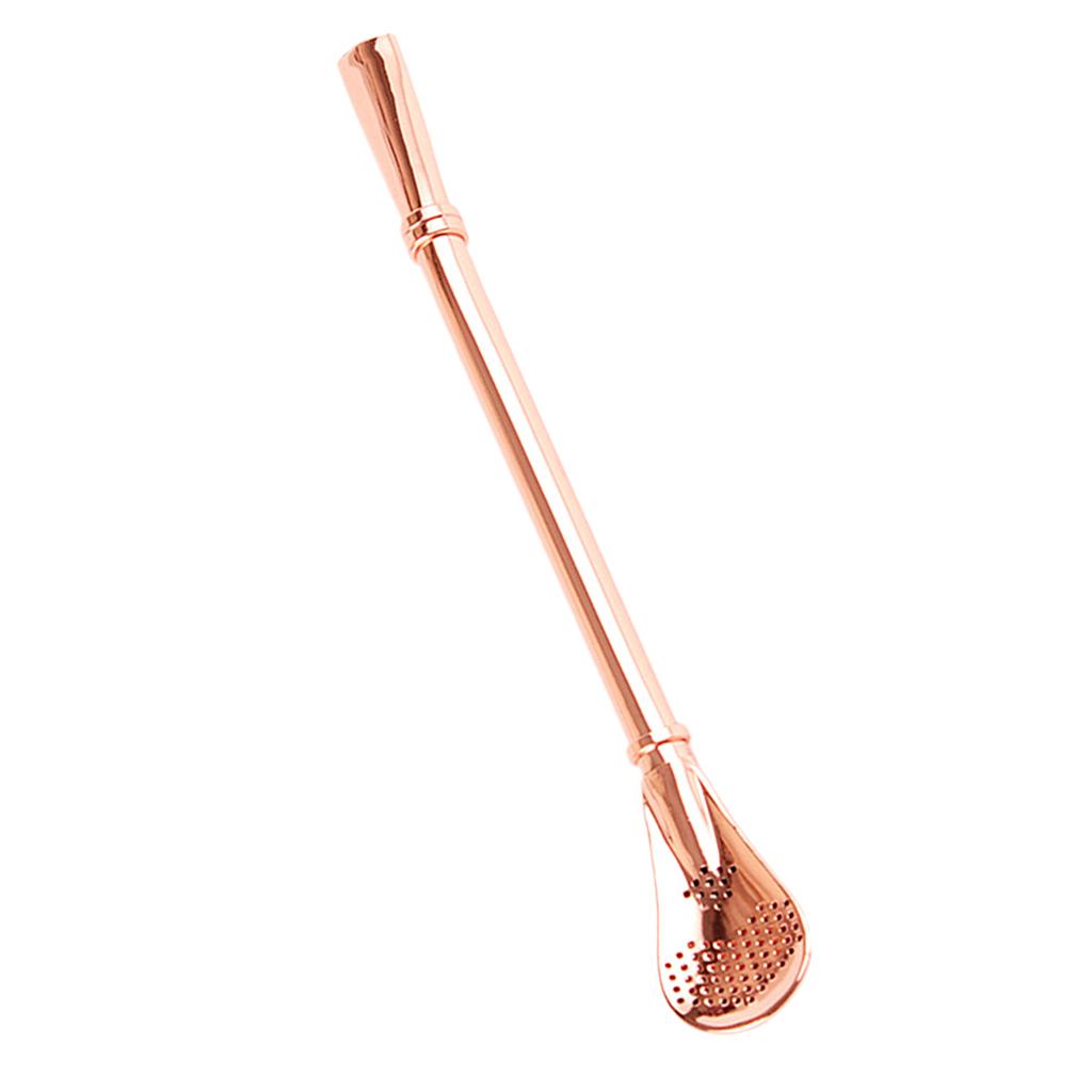 Creative Multifunction Stainless Steel Straw with Filter Spoon Mixing Spoon Rose Gold
