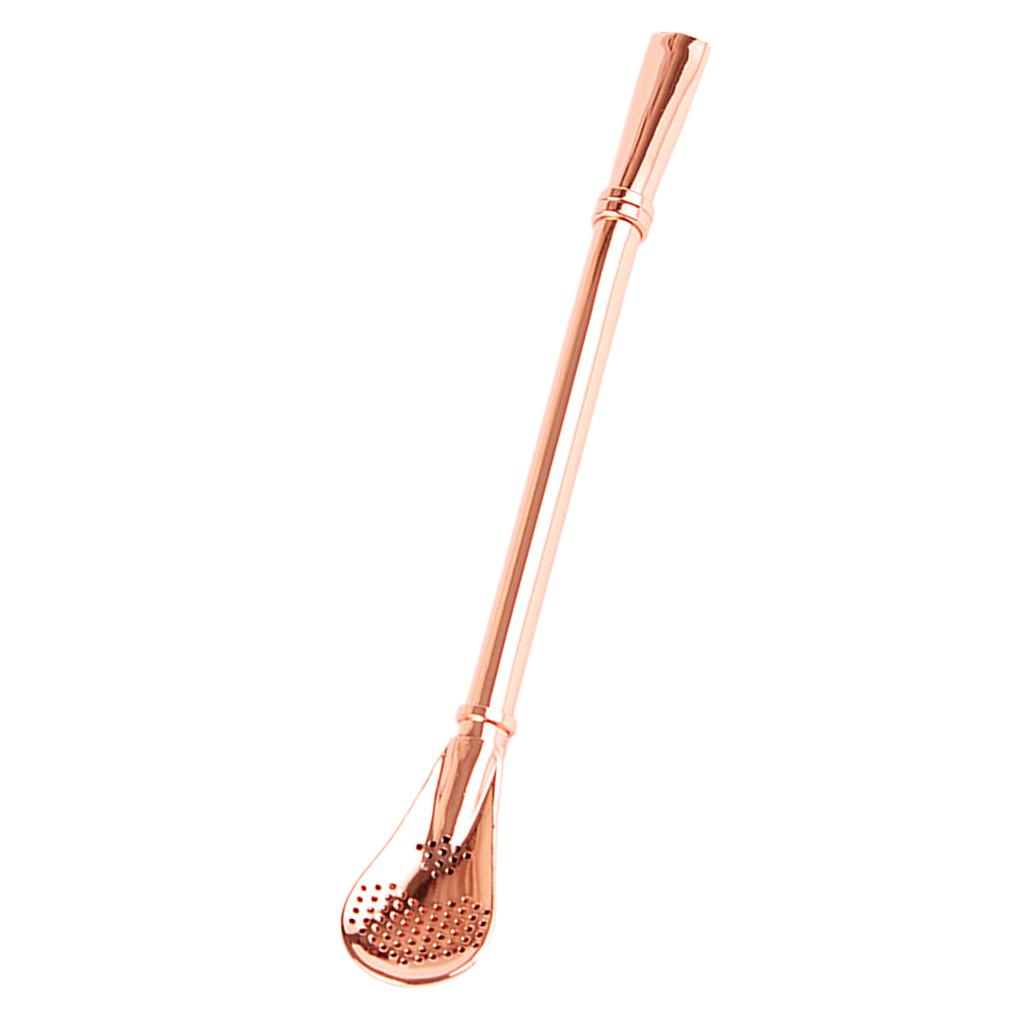 Creative Multifunction Stainless Steel Straw with Filter Spoon Mixing Spoon Rose Gold