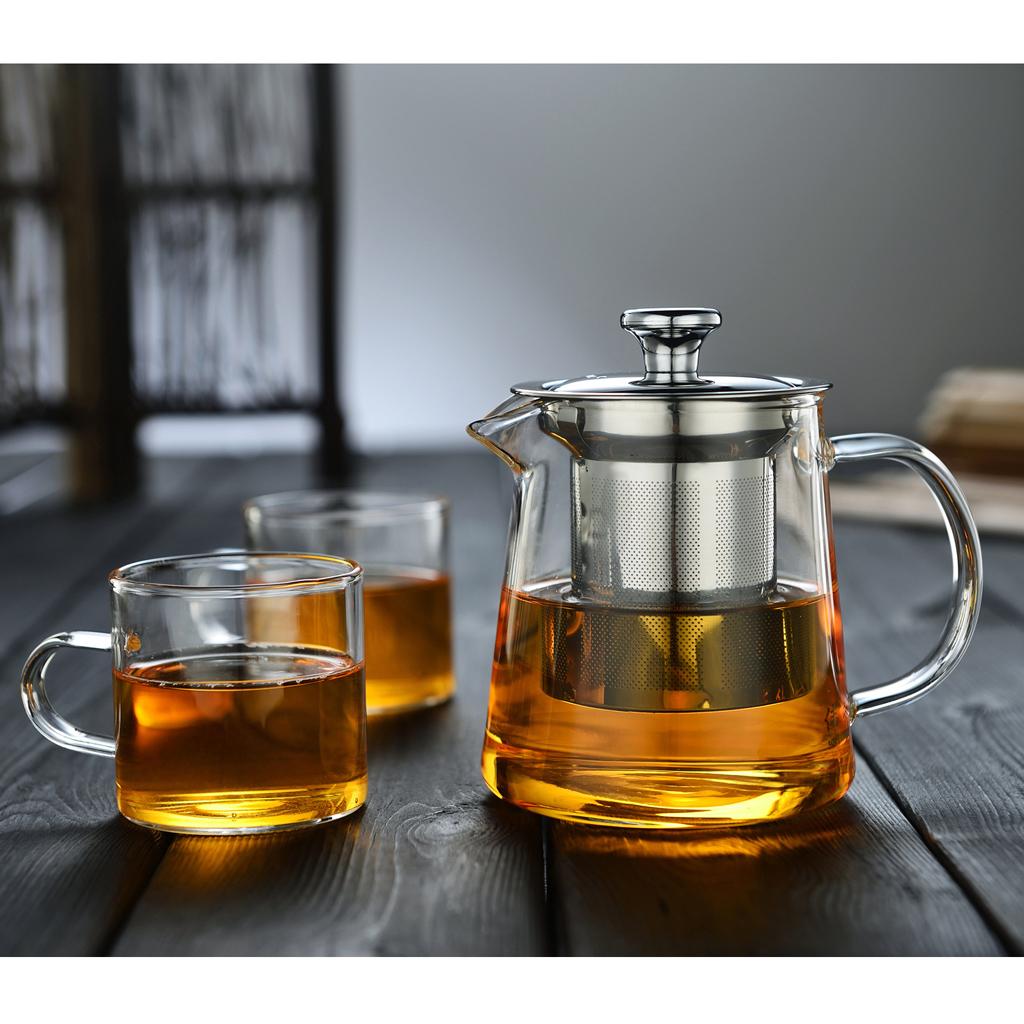400ml/14oz Glass Tea Pot Coffee Lightweight Removable Infuser Kettle
