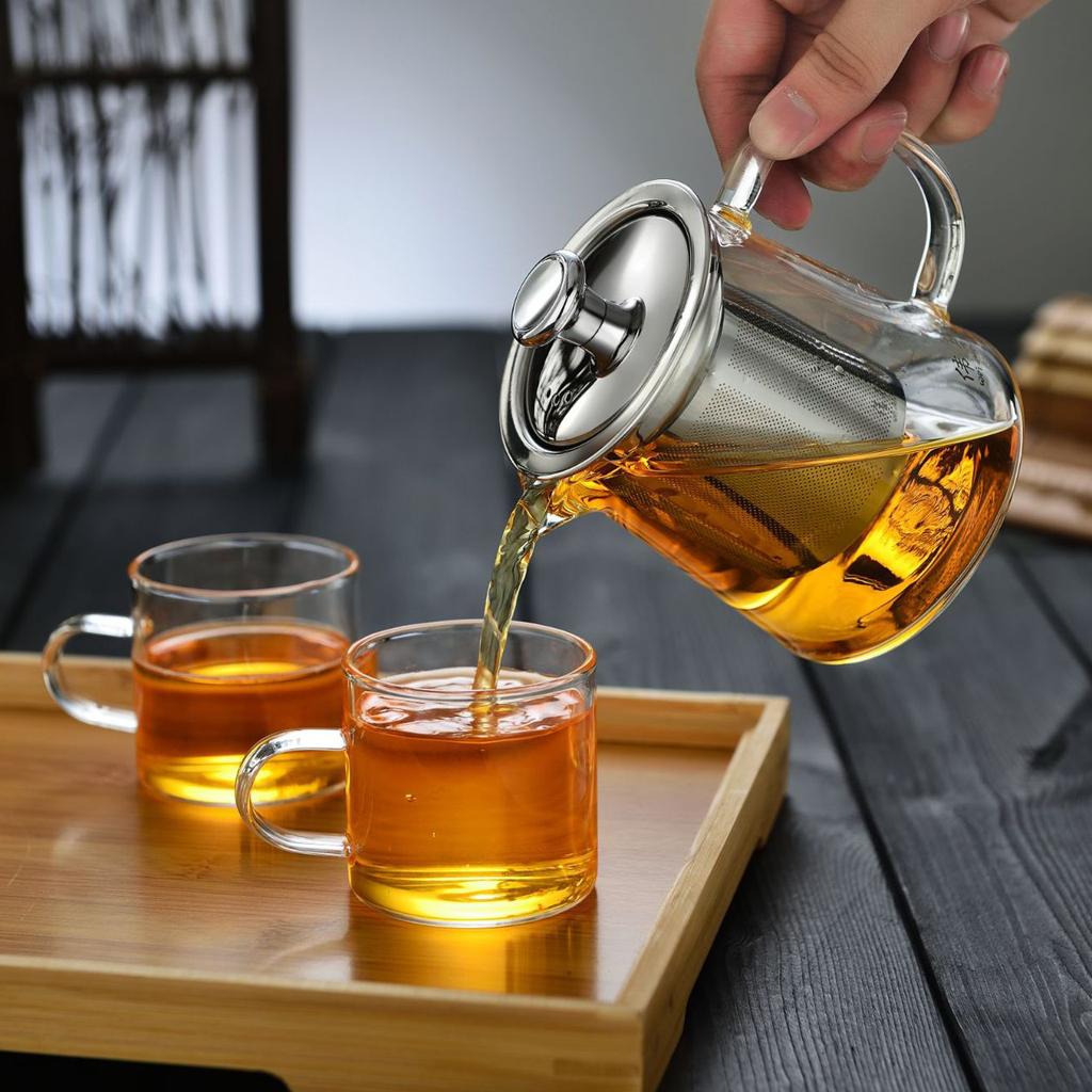 400ml/14oz Glass Tea Pot Coffee Lightweight Removable Infuser Kettle