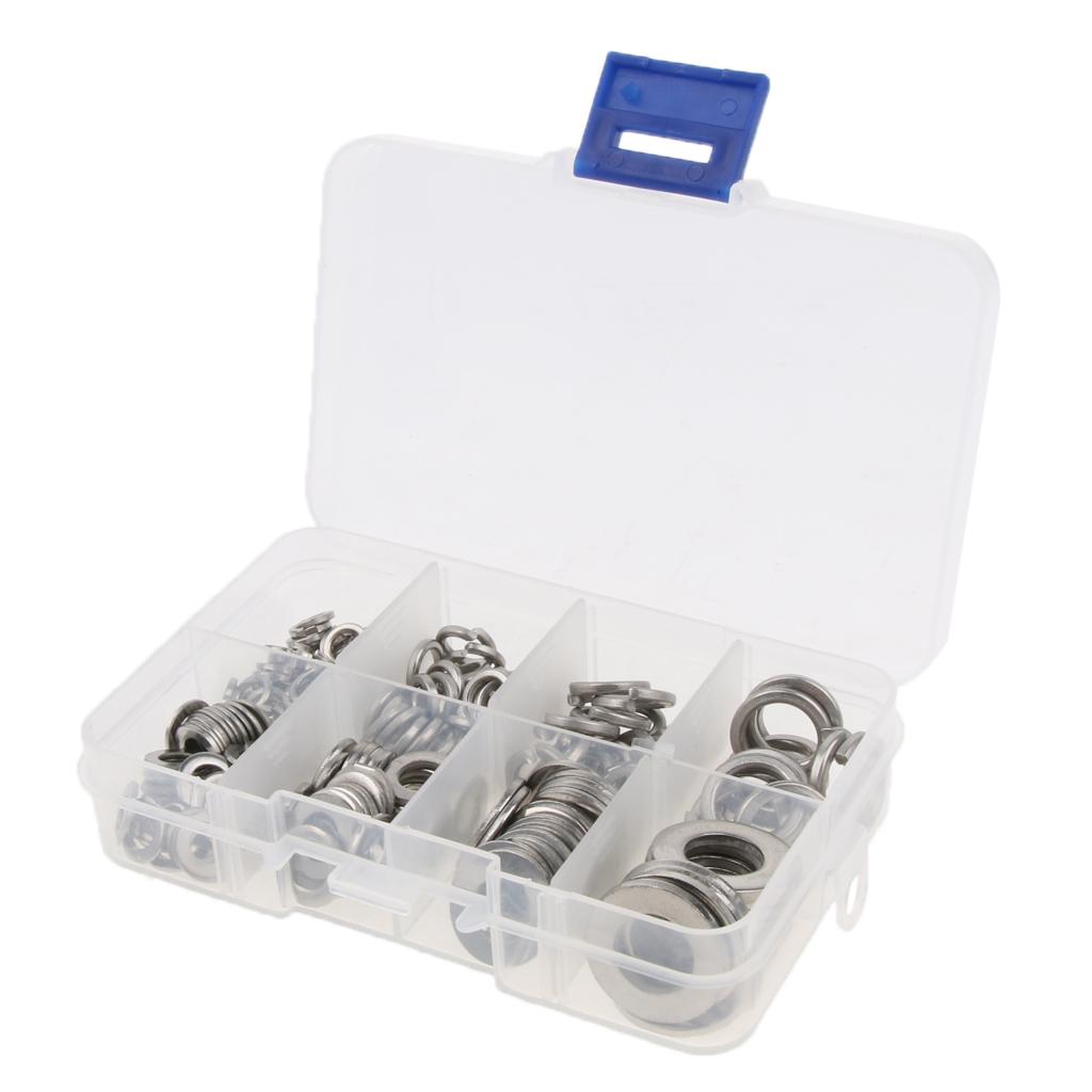 200PCS Flat Washers Spring Lock Washers Assortment Kit Stainless Steel M5 M6 M8 M10