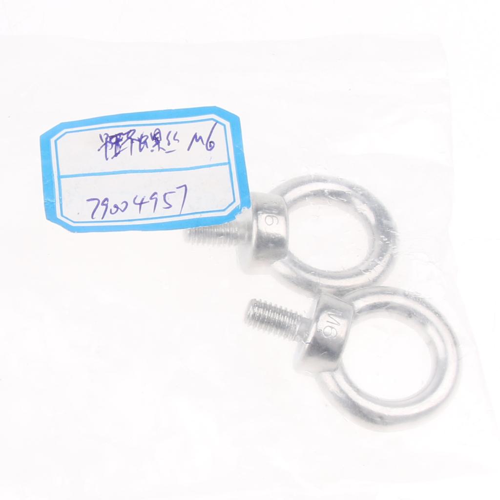 2 Pieces M6 304 Stainless Steel Lifting Eye Bolts Ring Screws, Marine Grade