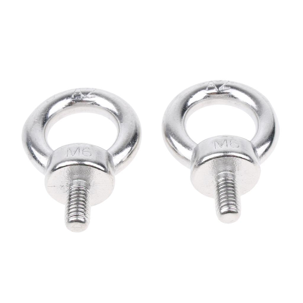 2 Pieces M6 304 Stainless Steel Lifting Eye Bolts Ring Screws, Marine Grade