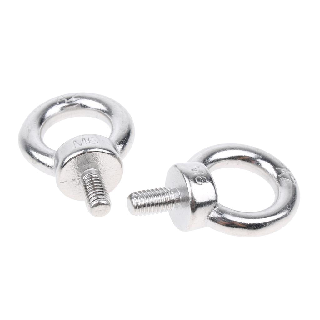 2 Pieces M6 304 Stainless Steel Lifting Eye Bolts Ring Screws, Marine Grade