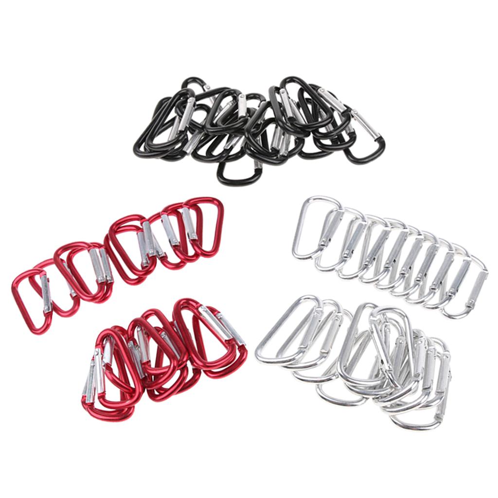 20pcs Aluminum Alloy D Shape Carabiners Keychain Buckle Outdoors Black