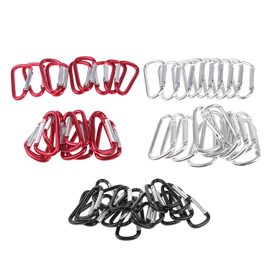 20pcs Aluminum Alloy D Shape Carabiners Keychain Buckle Outdoors Black