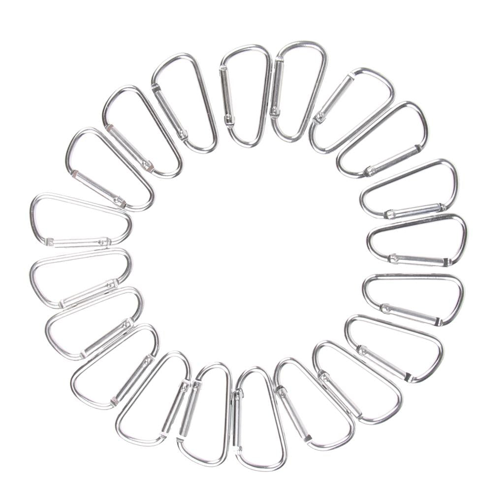 20pcs Aluminum Alloy D Shape Carabiners Keychain Buckle Outdoors Silver